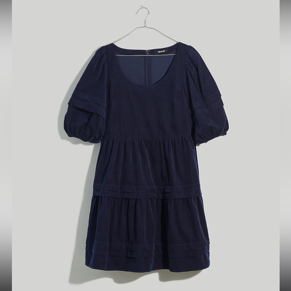 NWT Madewell Corduroy Tiered Mini Dress in Deep Indigo - Picture 4 of 4